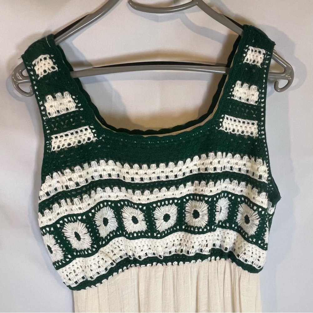 Ana Rose Green and White Crochet Top Dress L Boho Festival Summer  70s  Inspired